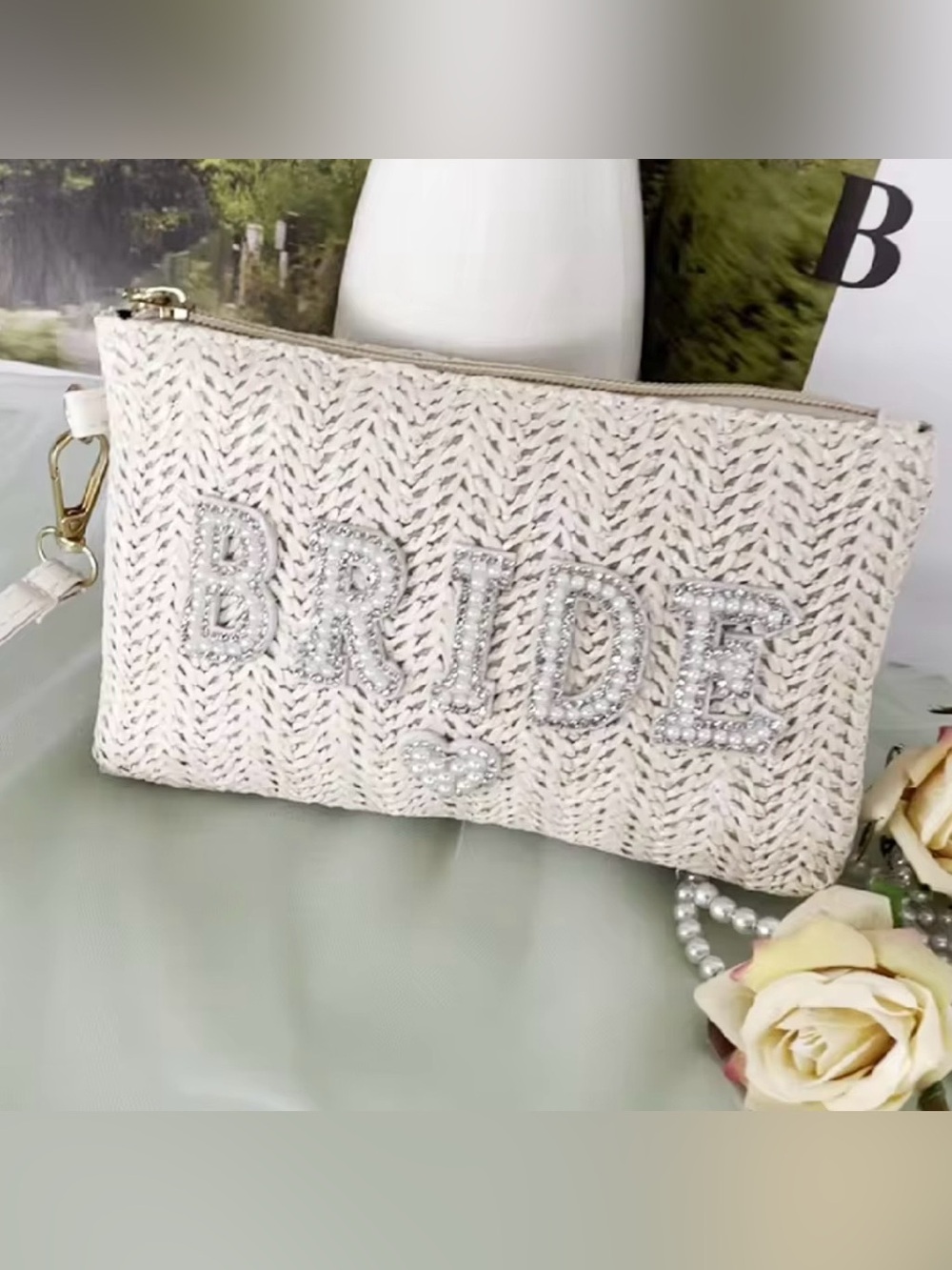 New Bride Embellished Ivory Wristlet Clutch 5 by 6 inch